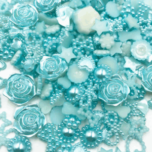 Plaksteentjes - Decoratie - Gemixt - Rozen - Halve Parel met Bloemmotief - Hartjes - Platte Achterkant - Blauw Turquoise - 100 stuks