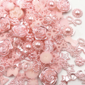 Plaksteentjes - Decoratie - Gemixt - Rozen - Halve Parel met Bloemmotief - Hartjes - Platte Achterkant - Roze - 100 stuks