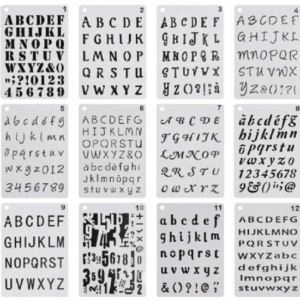 Lettersjablonen - Sjabloon met letters - Alfabet - ABC - Cijfers - Handlettering - Bullet Journaling - 20,3x12,8cm - 12 stuks