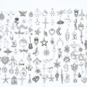Sieraden Hangers - Allerlei, Figuren - Sterren, Strikjes, Dieren, Schelpjes - Zilverkleurig - 100 stuks