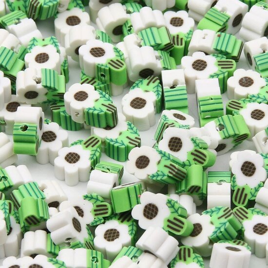 Klei kralen - Polymeer kralen - Bloemetjes - Wit - 12x8mm - 100 stuks
