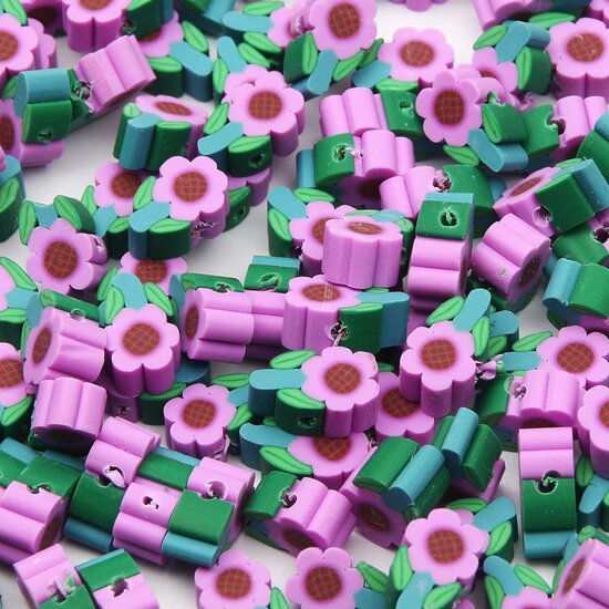 Klei kralen - Polymeer kralen - Bloemetjes - Paars - 12x8mm - 100 stuks