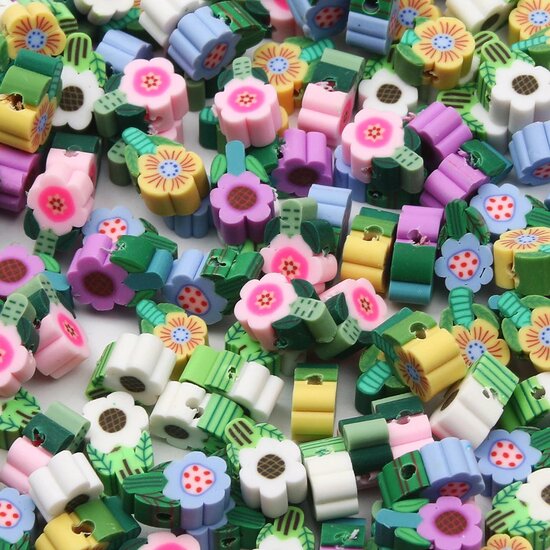 Klei kralen - Polymeer kralen - Bloemetjes - Allerlei - Kleurrijk - 12x8mm - 100 stuks