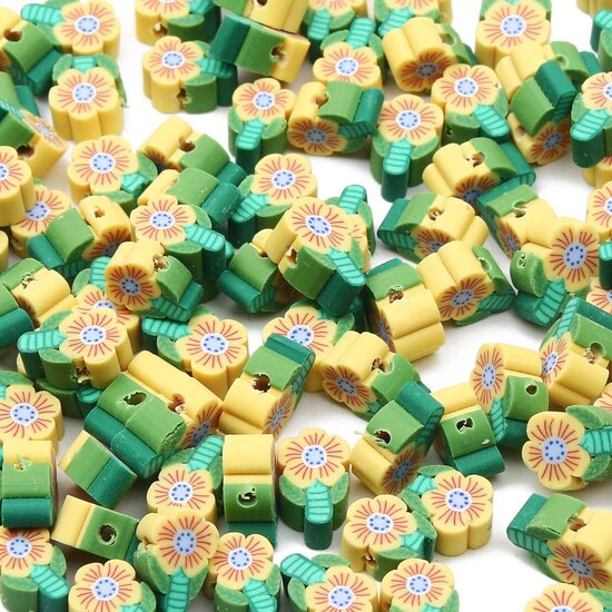 Klei kralen - Polymeer kralen - Bloemetjes - Geel - 12x8mm - 100 stuks