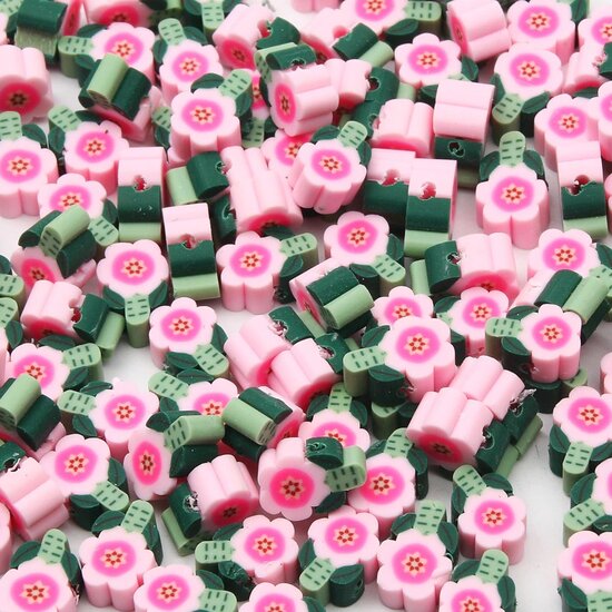Klei kralen - Polymeer kralen - Bloemetjes - Roze - 12x8mm - 100 stuks
