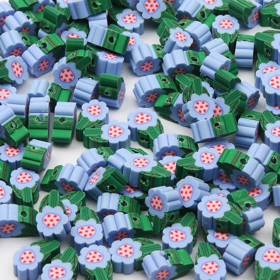 Klei kralen - Polymeer kralen - Bloemetjes - Blauw - 12x8mm - 100 stuks