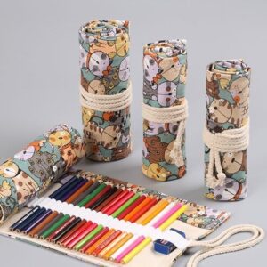 Roletui - Etui voor potloden, pennen, stiften, kwasten, make up - Canvas - Dierenprint - 24 gaten