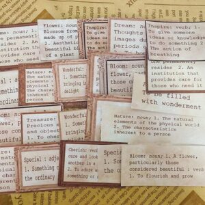 Scrapbook stickers - Vintage Stickers - Woordenboek Stijl - Woorden met uitleg - Engels - Koffiebruin - 27 stuks