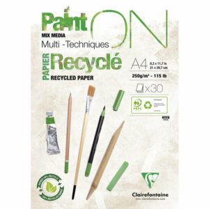 Karton - Mixed Media Blok - Recycled Wit - Kunstpapier Voor Tekenen En Schilderen - Schetsboek Papier - Aquarel Karton - Clairefontaine - A4 - 250 Grams - 30 Vellen