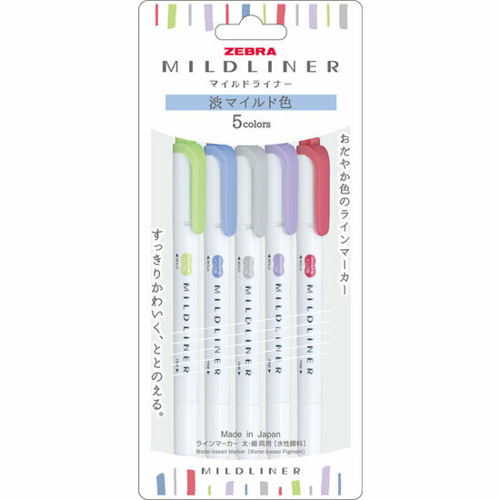 Zebra mildliner set 5 stuks - cool & warm colors