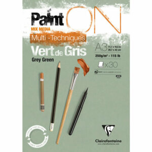 Karton - Mixed Media Blok - Grijs Groen - A3 - 250 grams - ClaireFontaine - 30 vellen