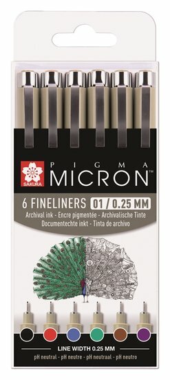 Finelinerset - Waterbestendige Fineliners - Tekenset Voor Schetsen - Ontwerpen - Handlettering - Inktpennen - Precisie Fineliners - Tekenset - Sakura - Set Van 6 Stuks