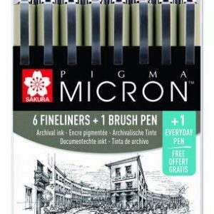 Fineliner Set - Fineliners en Brushpen - Zwart - Tekenen, Kleuren - Diverse Afmetingen - Sakura - 1 set