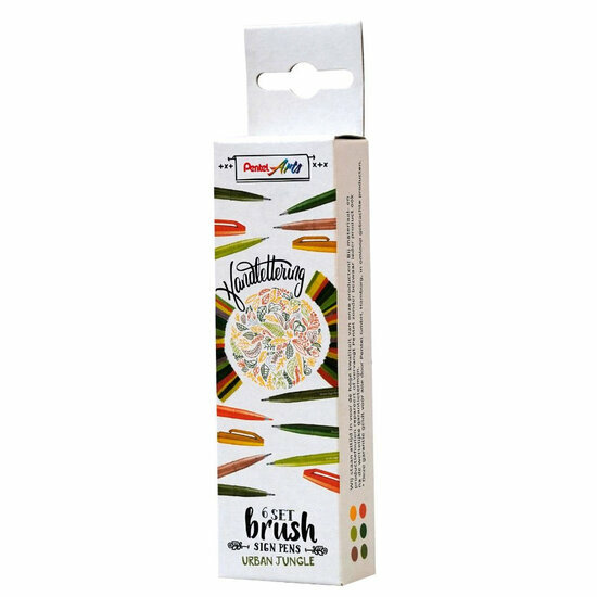 Pentel Brush sign pen 6 stuks - urban jungle