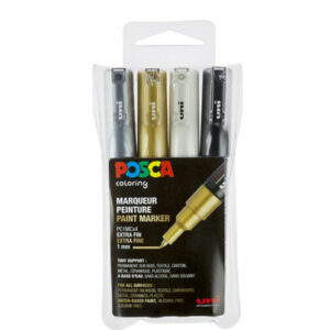 Krijtstift - Fineliner - Universele Marker - Goud, Wit, Zilver, Zwart - Uni Posca Marker - PC-1M - 0,7mm - 4 stuks