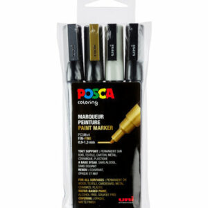 Krijtstift - Chalkmarker - Universele Marker - Uni Posca Marker - Standaard Kleuren - PC-3M - 0,9mm - 1,3mm - 4 stuks