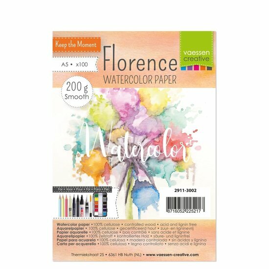 Florence Aquarelpapier - Off White - Gladde Structuur - Kleurbehoud en Absorptie - Aquarel Effecten - Smooth Florence - A5 - 200 grams - 100 vellen