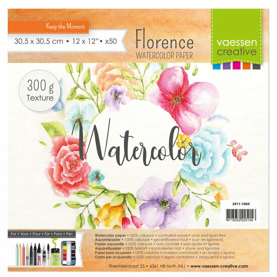 Florence Aquarelpapier - Off White - Lichte Structuur - Textuur voor Diepte - Geschikt voor Waterverf - Florence - 30,5x30,5cm - 300 grams - 50 vellen