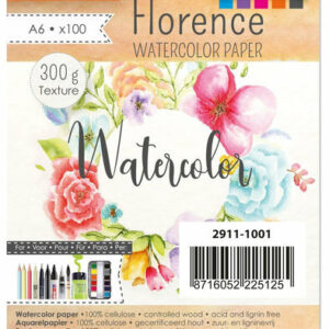Florence Aquarelpapier - Off White - Lichte Structuur - Texture voor Waterverf - Geschikt voor Penselen en Spatels - A6 - 300 grams - 100 vellen