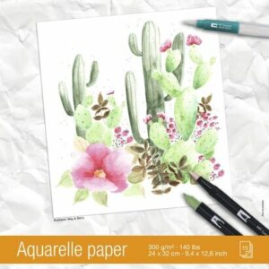 Amsterdam Aquarelpapier - Waterverfpapier - Aquarelblok - Watercolor Paper - Wit - Gladde Structuur - Wateropname en Pigmentbehoud - Tombow - 24x32cm - 300 grams