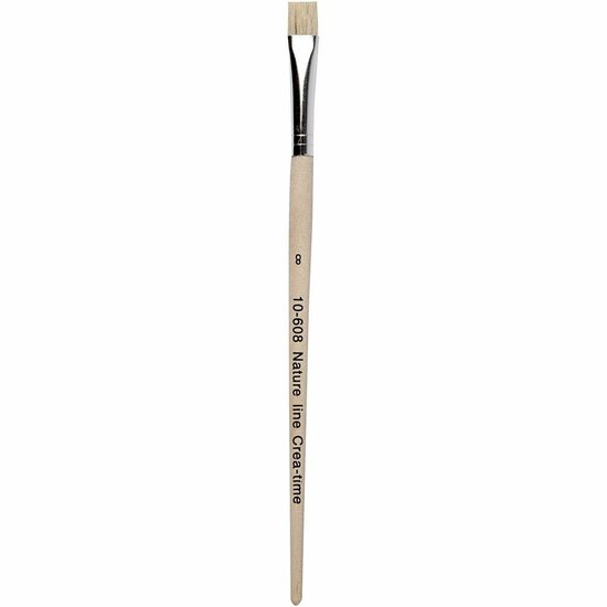 Nature Line Kwasten - Afmeting 8 - Lengte 18,5cm - Breedte 10mm - Plat - Set van 12 Stuks - Duurzame Houten Handgreep en Synthetische Haren voor DIY Schilderprojecten