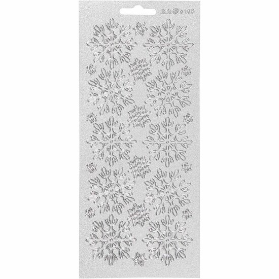 Stickers Zilver Sneeuwvlokken - Zelfklevende Winter Stickers - DIY Kerstkaarten - Hobby Stickers - Cadeau Decoratie - Feestelijke Stickers - Knutsel Stickers - 10x23 cm - 1 Vel