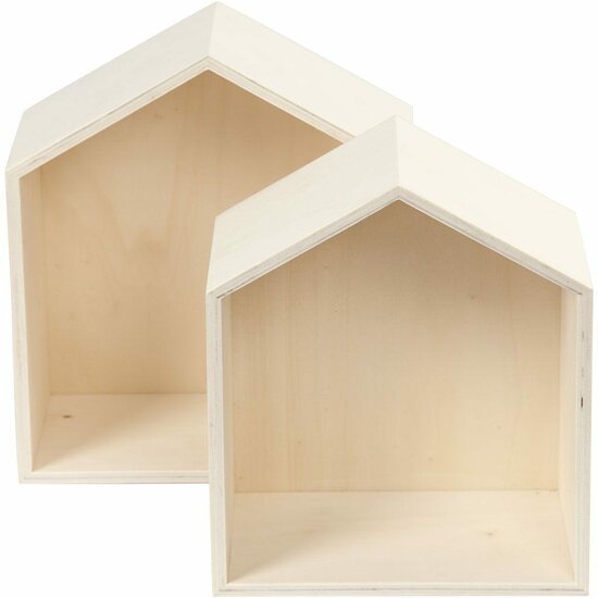 Showdozen Hout - Opbergbox Set Van 2 - Houten Open Display Doos - Voor DIY Styling, Boeken, Organiseren, Kleine Spullen, Handwerk & Decoratief Opbergen
