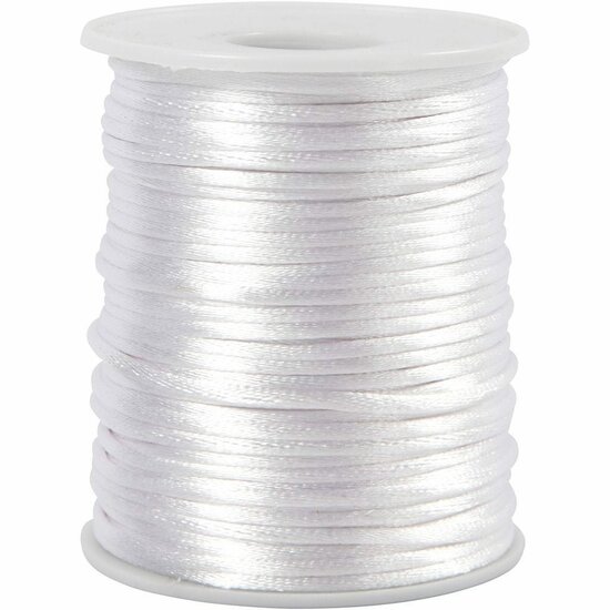 Satijnkoord - Satijnen Hobbykoord - Glanzend - Wit - Rond - Decoratie - DIY - Dikte: 2mm - 50 mtr - 1 rol