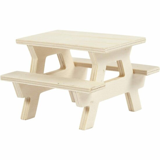 Picknickbank - Miniatuur Picknickbankje - Licht Houten Picknickbank - DIY Decoratie - H: 5,5 cm - L: 8 cm - 1 Stuk