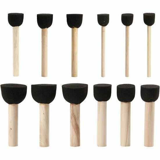 Foam Tamponeerstokjes - Tamponeer Foam - Hobby Tamponeer Stokjes - DIY Foam Stokjes - Decoratief Schilderen - Ronde Foam Stokjes - Diverse Maten Tamponeerstokjes - L: 9-10cm / 12 Stuks