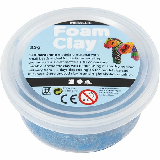 Klei - Blauw, Lichtblauw, Groen, Glitter, Metallic Boetseerklei - Kinder Klei - Foam Clay - Lichtgewicht Klei - Air Dry Clay - Klei Met Styropor Balletjes - Zelfhardende Klei - 14 gram - 3 stuks