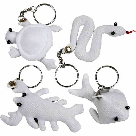 Figuren van textiel met sleutelhanger, wit, afm 4-8 cm, 4 stuk/ 1 doos