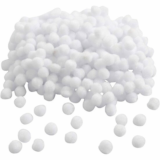 Pom-poms - Ronde Balletjes - Zacht - Decoratie - Wit - Dia: 10 mm - 450 stuks