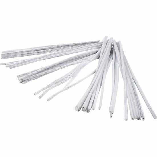 Chenille Draad - Pluche Draad - Pijpenragers - Metaal Draad - Fleecedraad - DIY Draad - Flexibel Decoratief Knutsel Draad - Buigzaam Draad - Wit - Lengte: 30cm - Dikte: 6mm - 50 Stuks