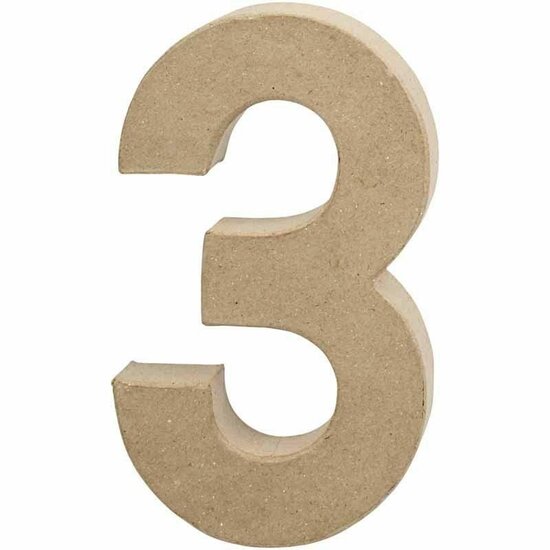 Papier-Mâché Cijfer - 3 - Handgemaakt - Stevig & Lichtgewicht - Geschikt voor DIY & Decoratie - H: 20,2 cm - B: 11,8 cm - Dikte: 2,5 cm - 1 Stuk