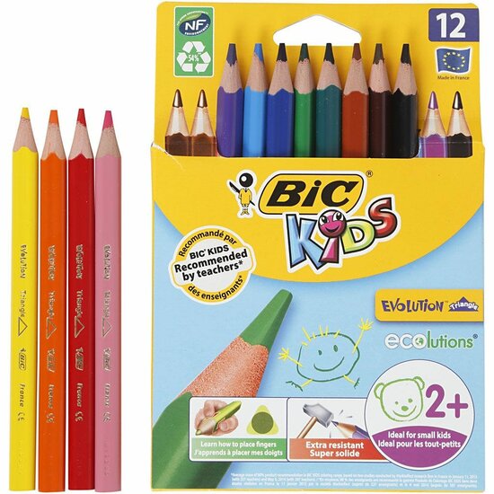 BIC Kids Kleurpotloden - Houtvrije Driehoekige Potloden - Ultra-Resistant & Milieuvriendelijke Kleurset - Perfect voor Kleuren, Tekenen, School & Creatieve Hobby’s
