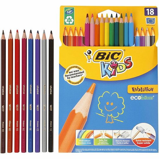BIC Kids Houtvrije Kleurpotloden - Zeskantige Ultra-Resistant Kleurset - 50% Gerecycled Materiaal - Schoolpotloden voor Kinderen - Ideaal voor Tekeningen & Creatief Werk
