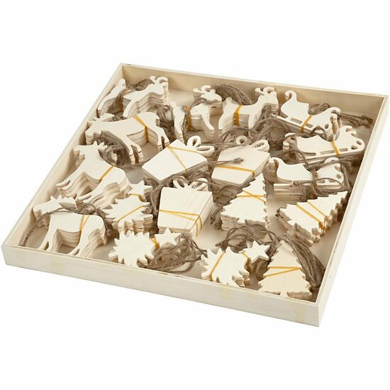 Houten Ornamenten - Natuurhout - 7-9 cm - Dikte 4 mm - 90 Stuks - Set Decoratieve Houten Figuren Voor DIY, Scrapbooking & Interieurdecoratie - Verschillende Designs - Naturel Hout