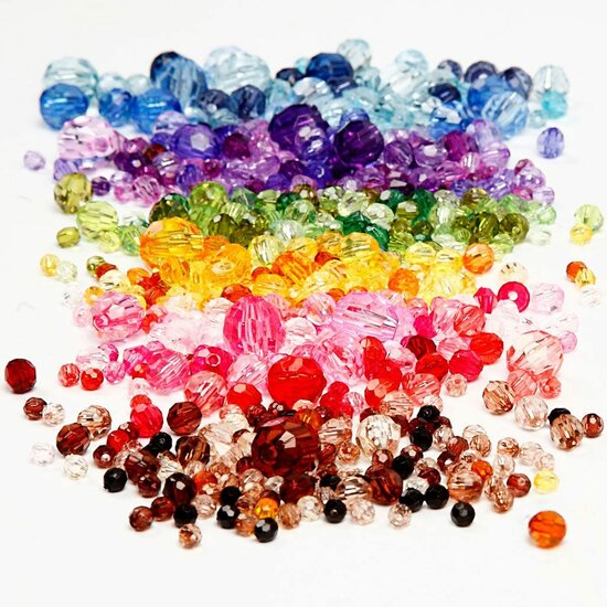 Facet Kralen – Mix Kralen – Kristallen Kralen – Doorzichtige Kralen – DIY Sieraden – Geslepen Kralen – Hobby Kralen – Kralen Voor Sieraden Maken – Mix Maten – Multi – 7x250 Gram