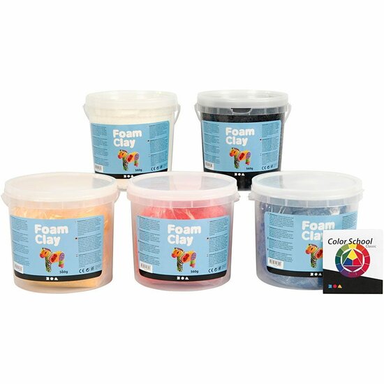 Klei - Primaire Kleuren Boetseerklei - Kinder Klei - Foam Clay - Lichtgewicht Klei - Air Dry Clay - Klei Met Styropor Balletjes - Zelfhardende Klei - 5 x 560 gram