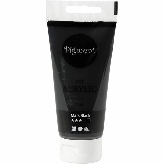 Acrylverf - Zwarte Verf - Acrylaatverf - Acrylic paint - Hobbyverf - Sneldrogende Verf - Dekkende Verf - Waterbasis Verf - Mars Black - Dekkend - Pigment Art - 75 ml