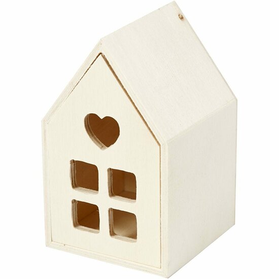 Huis Met Lade - Decoratieve Houten Huis - DIY Opberg Huisje - Houten Miniatuur Decoratie - Hoogte 10,8cm - Diepte 6,8cm - 1 Stuk