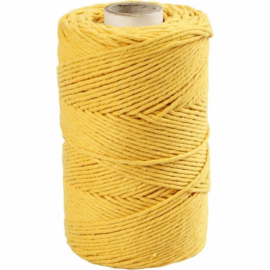 Macramé Koord Geel - Enkeldraads Katoenkoord - DIY Bohemian Knutselen, Dromenvangers, Sieraden, Plantenhangers & Home Decor - 198 m x 2 mm - Duurzaam Gerecycled Katoen
