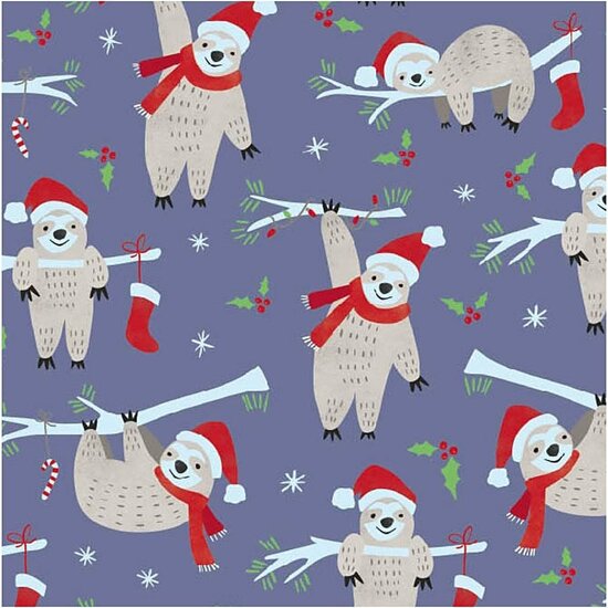 Inpakpapier - Paars - Luiaard Print - 50 cm Breed - 80 gr - 100 m Rol - Kwalitatief Cadeaupapier voor Creatieve Verpakkingen