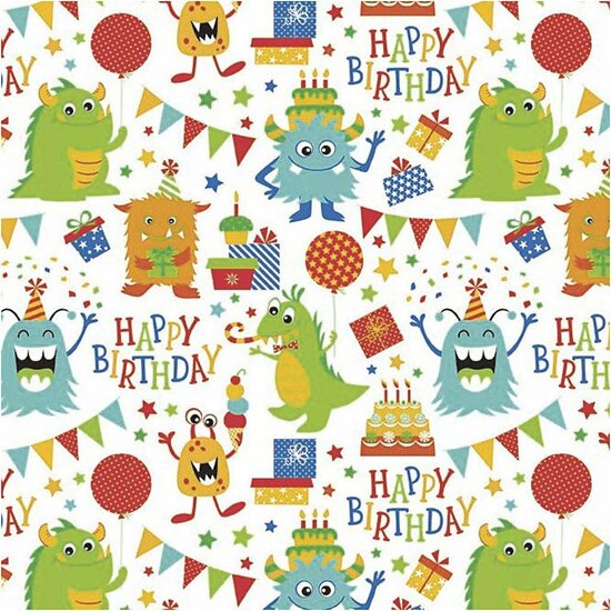 Inpakpapier, vrolijke kleuren, Verjaardag, B: 50 cm, 80 gr, 5 m/ 1 rol