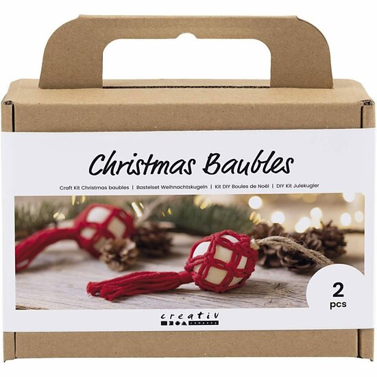 Mini Creatieve Box Kerstornamenten Macramé – DIY Kerstornamenten – Kerstballen Versieren – Macramé Knopen – Zelfgemaakte Kerstballen – Kerstdecoratie Set – Inclusief Nylondraad, Houten Ballen – 1 set