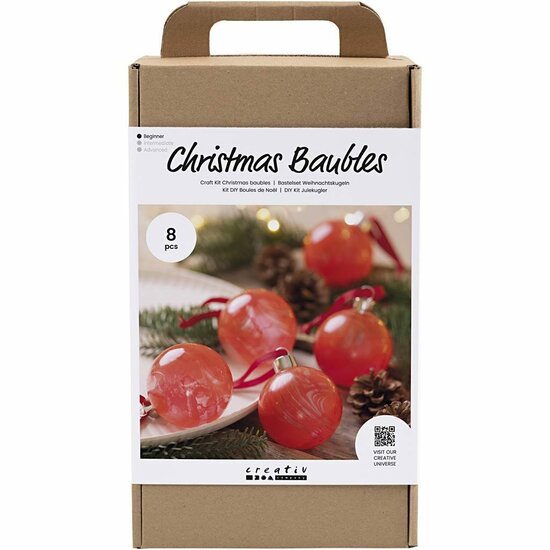 Hobbyset Kerstballen Marmeren – Kerstballen Set – DIY Kerstversiering – Gemarmerde Kerstballen Maken – Met Instructies – Marmerverf, Kerstballen En Linten – 1 set