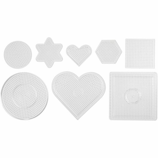 Grondplaat Strijkkralen - Onderplaat - Strijkkralenbord - Strijkkralenvormen - Onderplaten - Hartje Ster Rondje Vierkant Hexagon -7 tot15cm - 8 Stuks
