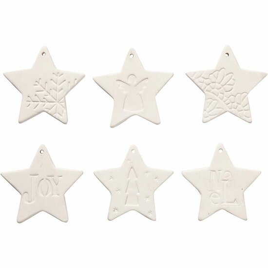 Ornamenten om te hangen, wit, ster, afm 7x7 cm, 6 stuk/ 1 doos