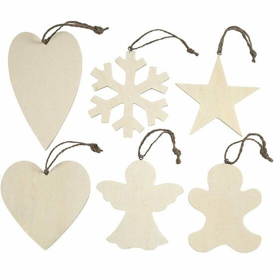 Ornamenten, afm 9-11 cm, dikte 4 mm, 6 stuk